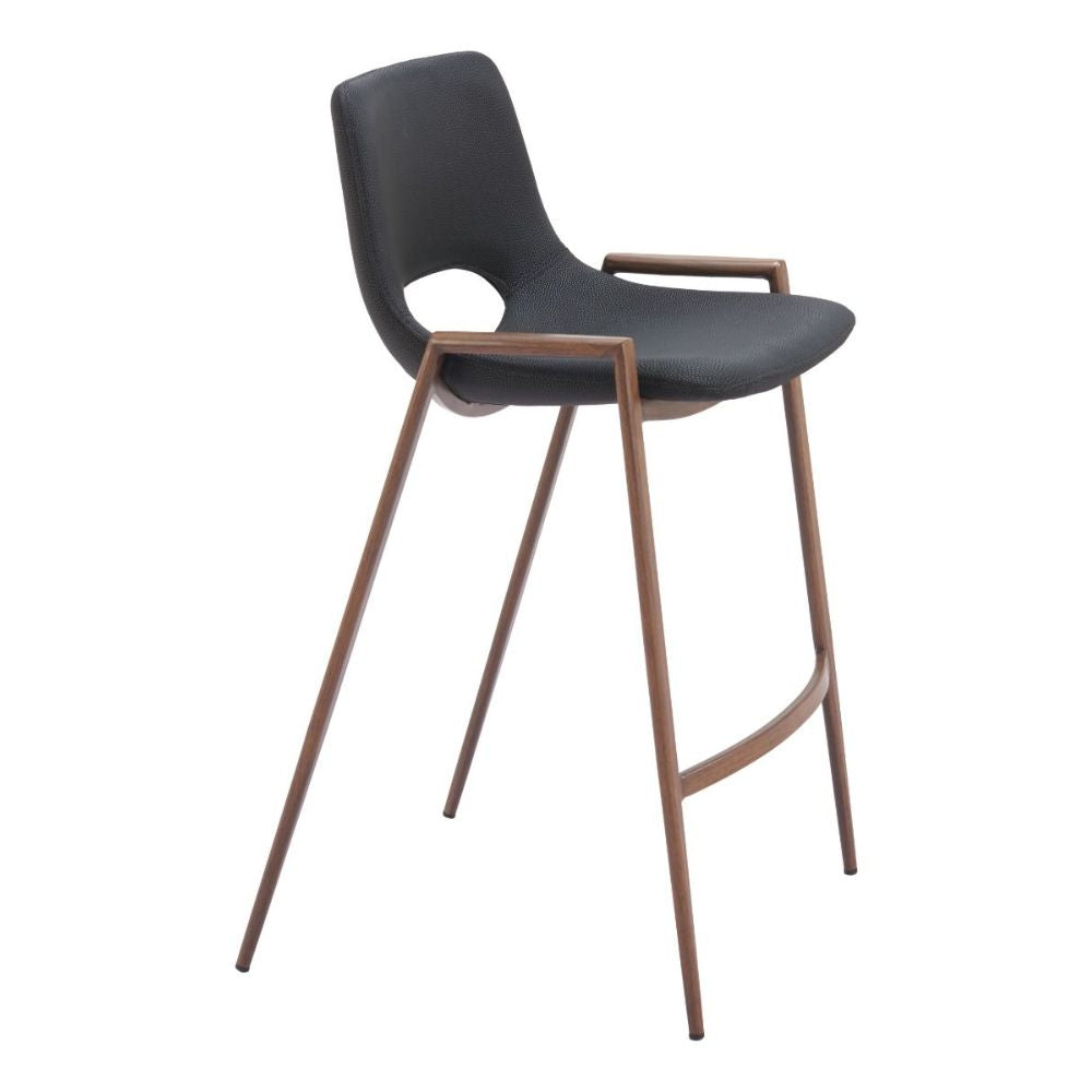 STOOL ZUO DESI 101691 | Counter Stool for Kitchen Dining Area | Black, Walnut | 100% Polyurethane | Faux Leather | Inside | Bar Restaurant Cafetería Food Court Bar Breakfast Kitchen Bistro