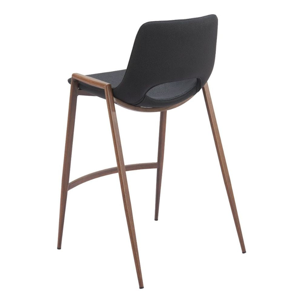 STOOL ZUO DESI 101691 | Counter Stool for Kitchen Dining Area | Black, Walnut | 100% Polyurethane | Faux Leather | Inside | Bar Restaurant Cafetería Food Court Bar Breakfast Kitchen Bistro