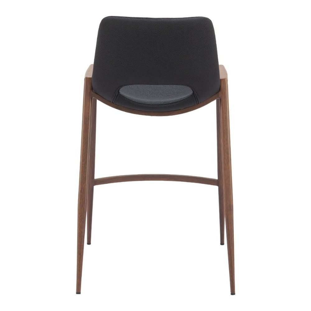 STOOL ZUO DESI 101691 | Counter Stool for Kitchen Dining Area | Black, Walnut | 100% Polyurethane | Faux Leather | Inside | Bar Restaurant Cafetería Food Court Bar Breakfast Kitchen Bistro