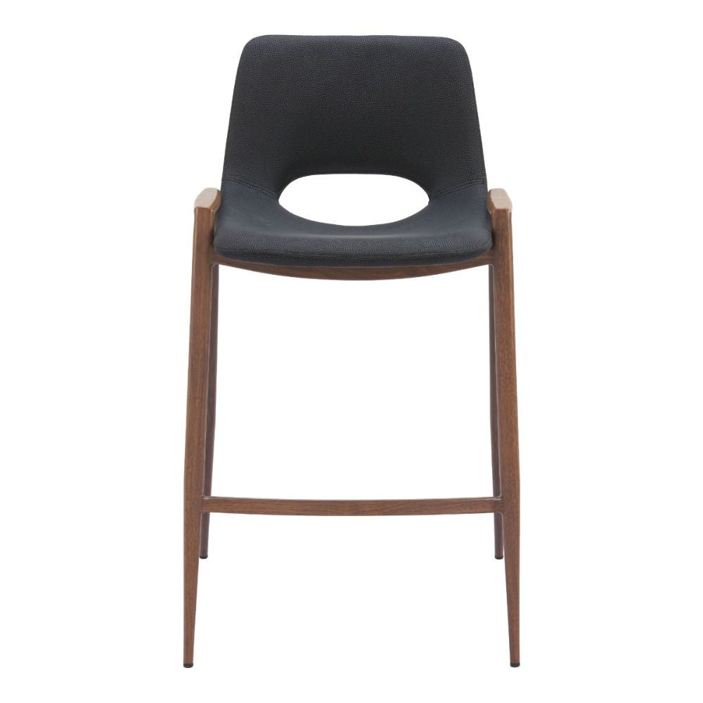 STOOL ZUO DESI 101691 | Counter Stool for Kitchen Dining Area | Black, Walnut | 100% Polyurethane | Faux Leather | Inside | Bar Restaurant Cafetería Food Court Bar Breakfast Kitchen Bistro