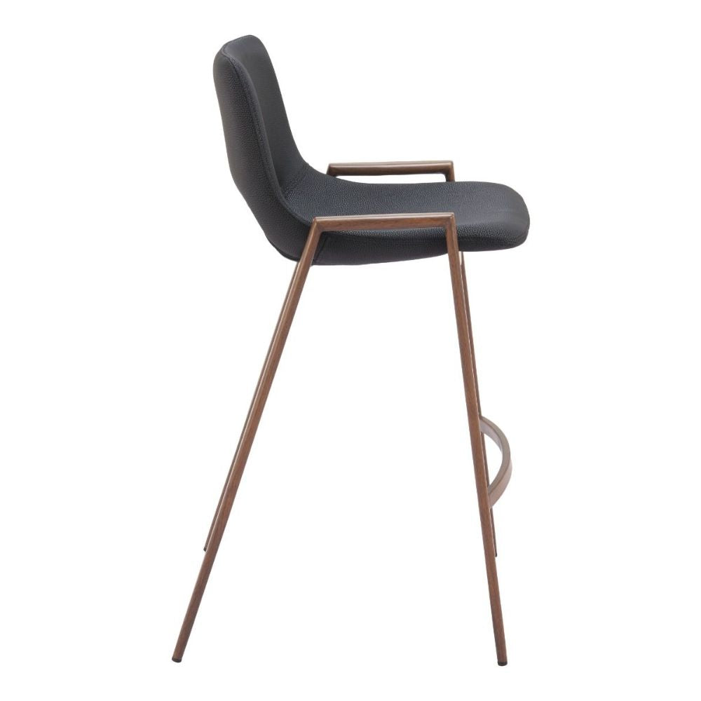 STOOL ZUO DESI 101691 | Counter Stool for Kitchen Dining Area | Black, Walnut | 100% Polyurethane | Faux Leather | Inside | Bar Restaurant Cafetería Food Court Bar Breakfast Kitchen Bistro