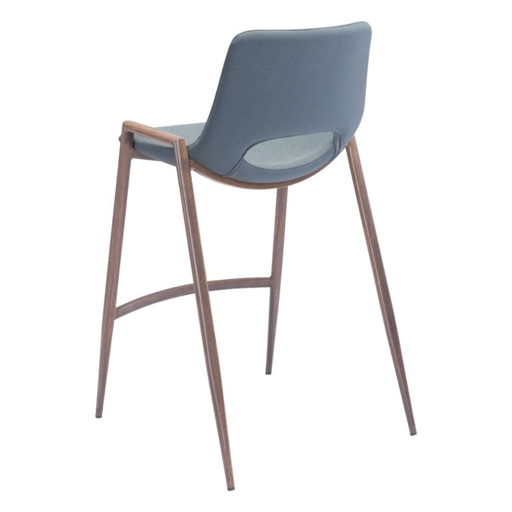 STOOL ZUO DESI 101692 | Counter Stool for Kitchen Dining Area | Blue Gray Walnut | 100% Polyurethane | Faux Leather | Inside | Bar Restaurant Cafetería Food Court Bar Breakfast Kitchen Bistro