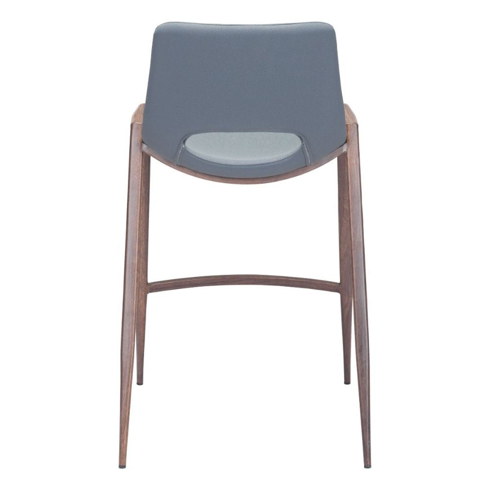 STOOL ZUO DESI 101692 | Counter Stool for Kitchen Dining Area | Blue Gray Walnut | 100% Polyurethane | Faux Leather | Inside | Bar Restaurant Cafetería Food Court Bar Breakfast Kitchen Bistro