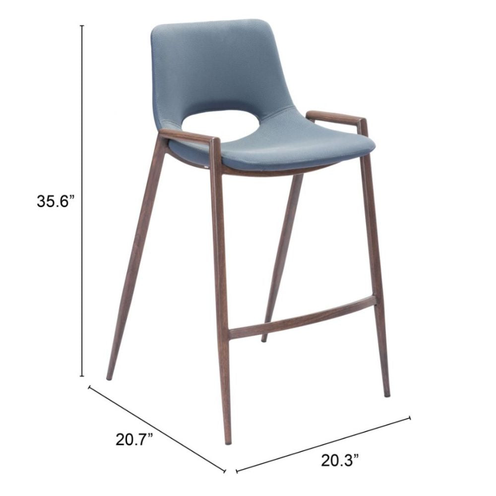 STOOL ZUO DESI 101692 | Counter Stool for Kitchen Dining Area | Blue Gray Walnut | 100% Polyurethane | Faux Leather | Inside | Bar Restaurant Cafetería Food Court Bar Breakfast Kitchen Bistro