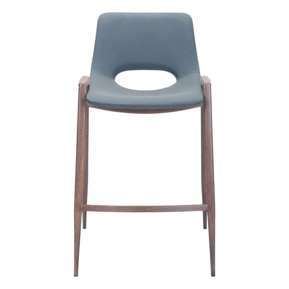 STOOL ZUO DESI 101692 | Counter Stool for Kitchen Dining Area | Blue Gray Walnut | 100% Polyurethane | Faux Leather | Inside | Bar Restaurant Cafetería Food Court Bar Breakfast Kitchen Bistro