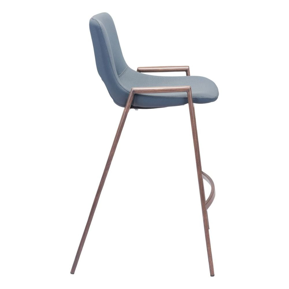 STOOL ZUO DESI 101692 | Counter Stool for Kitchen Dining Area | Blue Gray Walnut | 100% Polyurethane | Faux Leather | Inside | Bar Restaurant Cafetería Food Court Bar Breakfast Kitchen Bistro