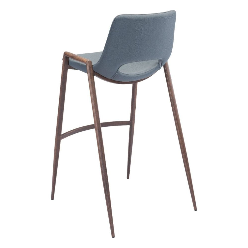 STOOL ZUO DESI 101698 | Counter Stool for Kitchen Dining Area | Blue Gray Walnut | 100% Polyurethane | Faux Leather | Inside | Bar Restaurant Cafetería Food Court Bar Breakfast Kitchen Bistro
