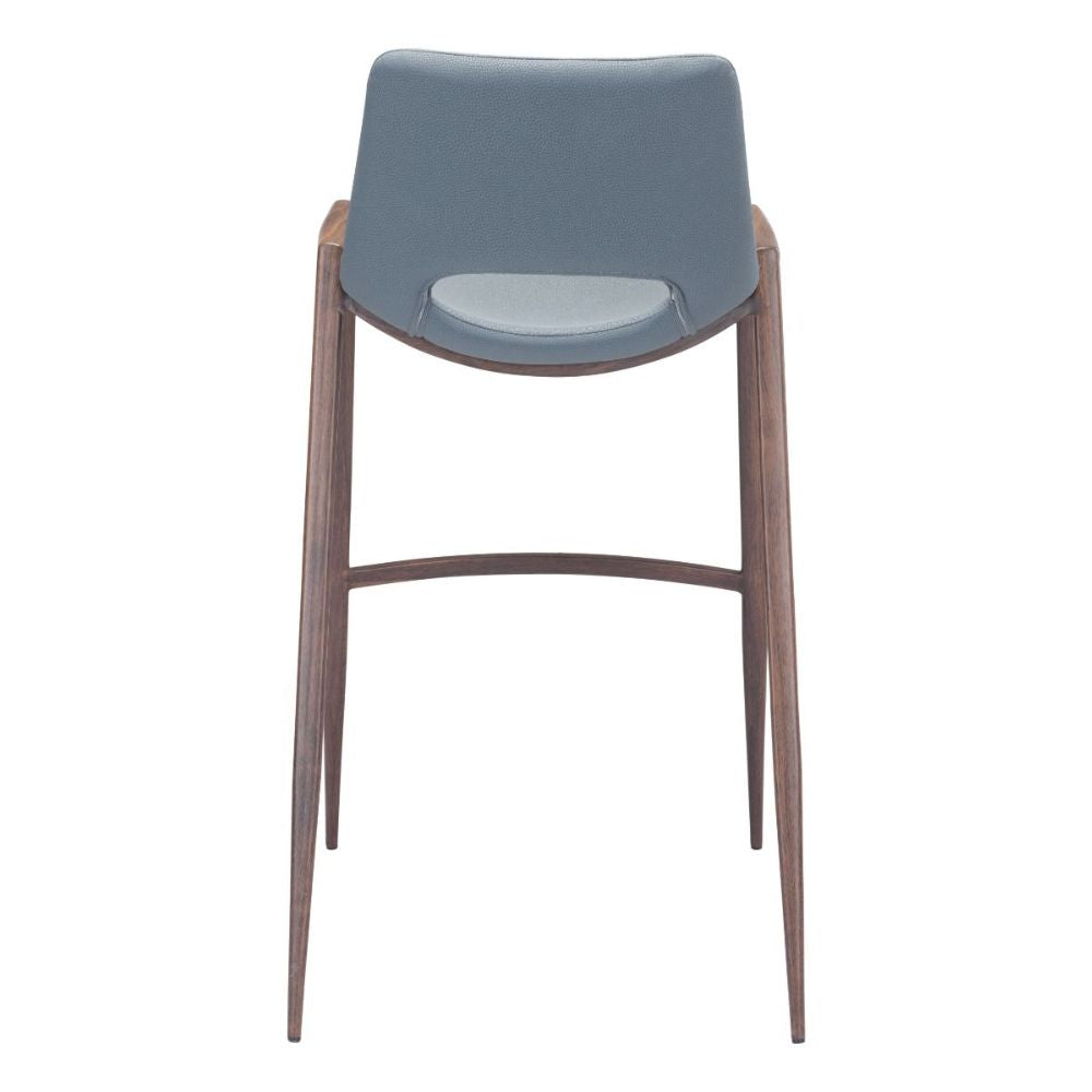 STOOL ZUO DESI 101698 | Counter Stool for Kitchen Dining Area | Blue Gray Walnut | 100% Polyurethane | Faux Leather | Inside | Bar Restaurant Cafetería Food Court Bar Breakfast Kitchen Bistro