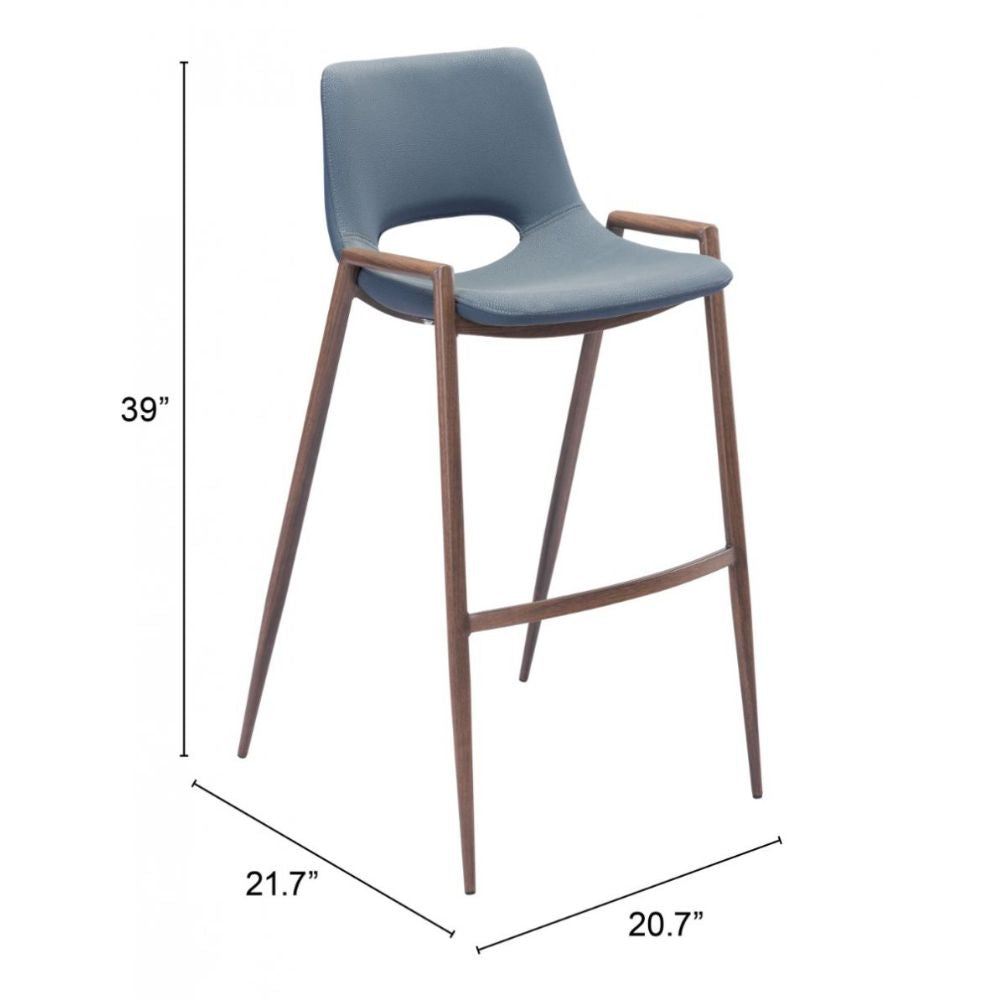 STOOL ZUO DESI 101698 | Counter Stool for Kitchen Dining Area | Blue Gray Walnut | 100% Polyurethane | Faux Leather | Inside | Bar Restaurant Cafetería Food Court Bar Breakfast Kitchen Bistro