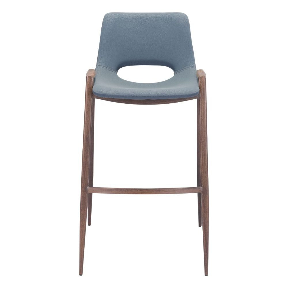 STOOL ZUO DESI 101698 | Counter Stool for Kitchen Dining Area | Blue Gray Walnut | 100% Polyurethane | Faux Leather | Inside | Bar Restaurant Cafetería Food Court Bar Breakfast Kitchen Bistro