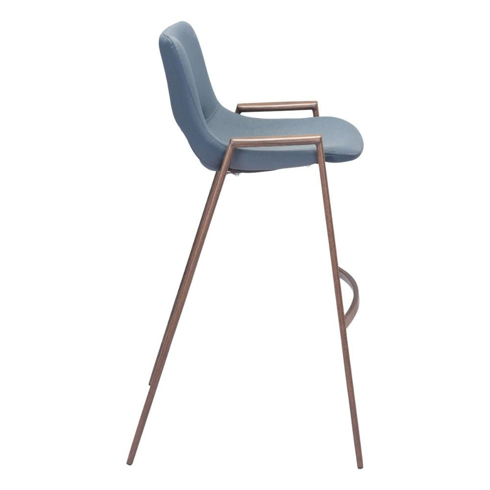 STOOL ZUO DESI 101698 | Counter Stool for Kitchen Dining Area | Blue Gray Walnut | 100% Polyurethane | Faux Leather | Inside | Bar Restaurant Cafetería Food Court Bar Breakfast Kitchen Bistro