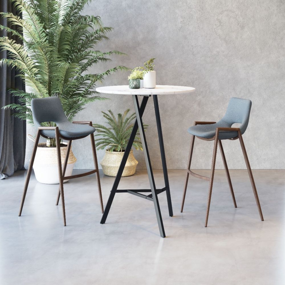 STOOL ZUO DESI 101698 | Counter Stool for Kitchen Dining Area | Blue Gray Walnut | 100% Polyurethane | Faux Leather | Inside | Bar Restaurant Cafetería Food Court Bar Breakfast Kitchen Bistro Set