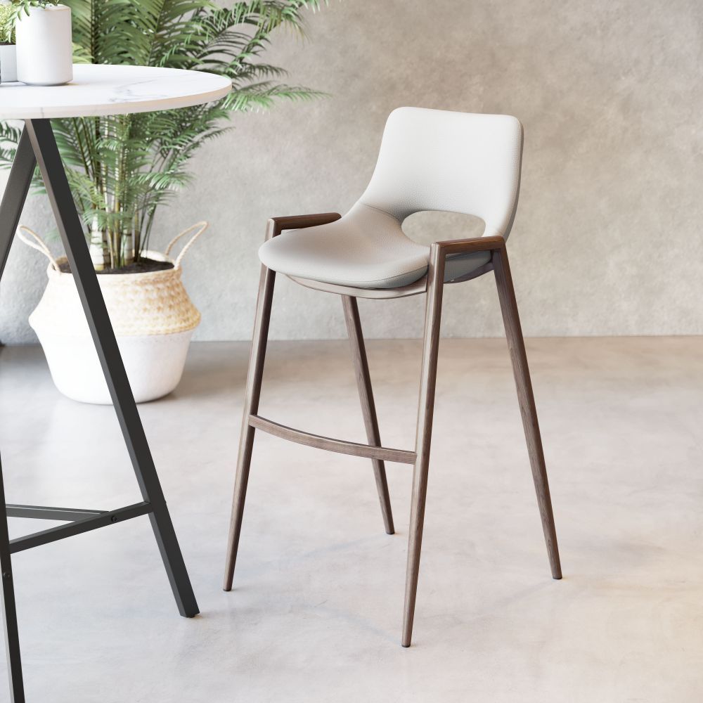 STOOL ZUO DESI 101699 | Counter Stool for Kitchen Dining Area | Beige Walnut | 100% Polyurethane | Faux Leather | Inside | Bar Restaurant Cafetería Food Court Bar Breakfast Kitchen Bistro Set