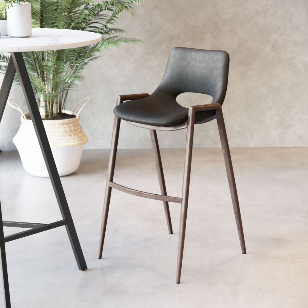 STOOL ZUO DESI ZUO 101697 | Counter Stool for Kitchen Dining Area | Black Walnut | 100% Polyurethane | Faux Leather | Inside| Bar Restaurant Cafetería Food Court Bar Breakfast Kitchen Bistro Set