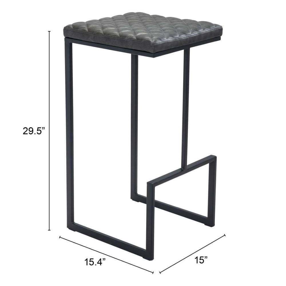 STOOL ZUO ELEMENT 101458 | Counter Stool for Kitchen | Black Gray | 100% Polyurethane | Faux Leather | Inside | Bar Restaurant Cafetería Food Court Bar Breakfast Kitchen Bistro Space