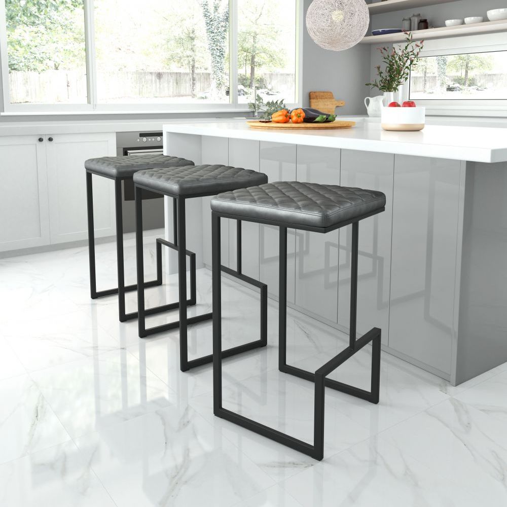 STOOL ZUO ELEMENT 101458 | Counter Stool for Kitchen | Black Gray | 100% Polyurethane | Faux Leather | Inside | Bar Restaurant Cafetería Food Court Bar Breakfast Kitchen Bistro Space Set