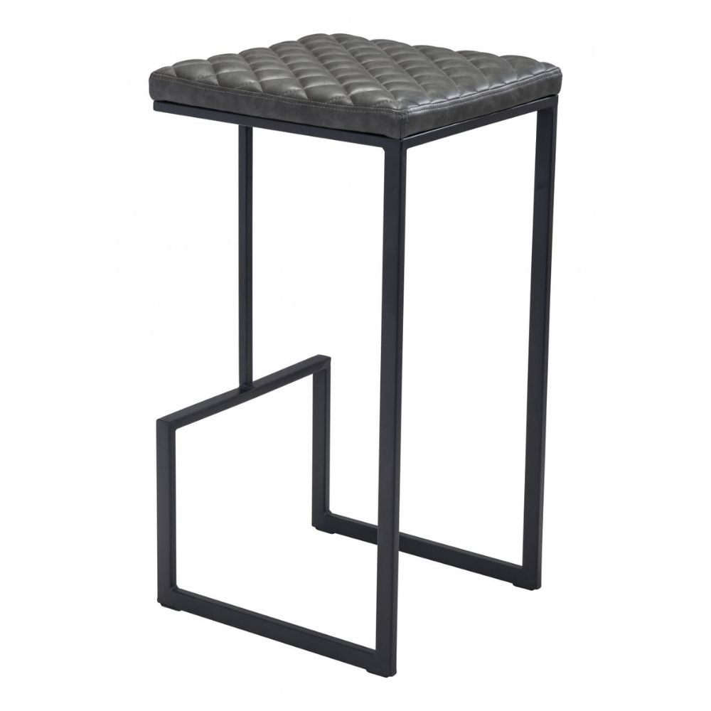 STOOL ZUO ELEMENT 101458 | Counter Stool for Kitchen | Black Gray | 100% Polyurethane | Faux Leather | Inside | Bar Restaurant Cafetería Food Court Bar Breakfast Kitchen Bistro Space