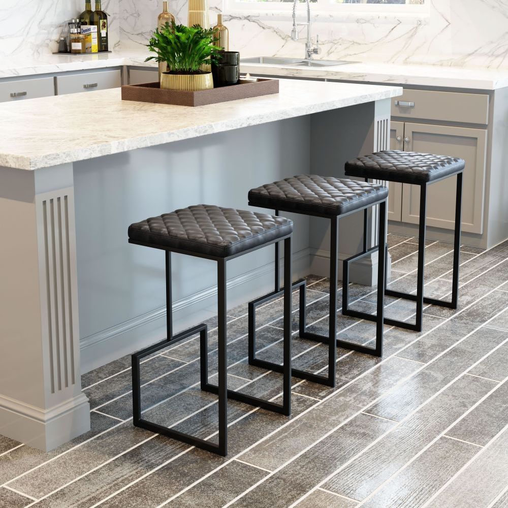 STOOL ZUO ELEMENT 101458 | Counter Stool for Kitchen | Black Gray | 100% Polyurethane | Faux Leather | Inside | Bar Restaurant Cafetería Food Court Bar Breakfast Kitchen Bistro Space