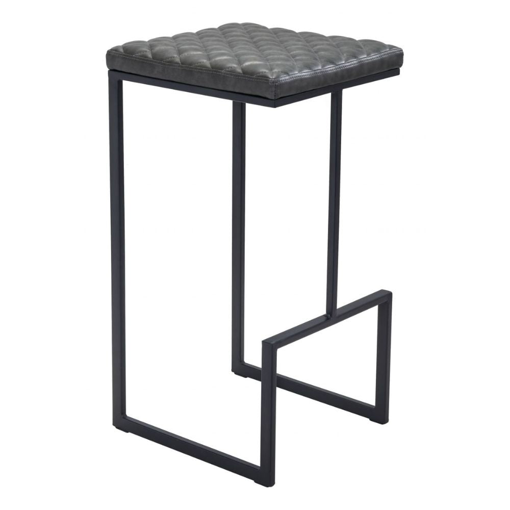 STOOL ZUO ELEMENT 101458 | Counter Stool for Kitchen | Black Gray | 100% Polyurethane | Faux Leather | Inside | Bar Restaurant Cafetería Food Court Bar Breakfast Kitchen Bistro Space