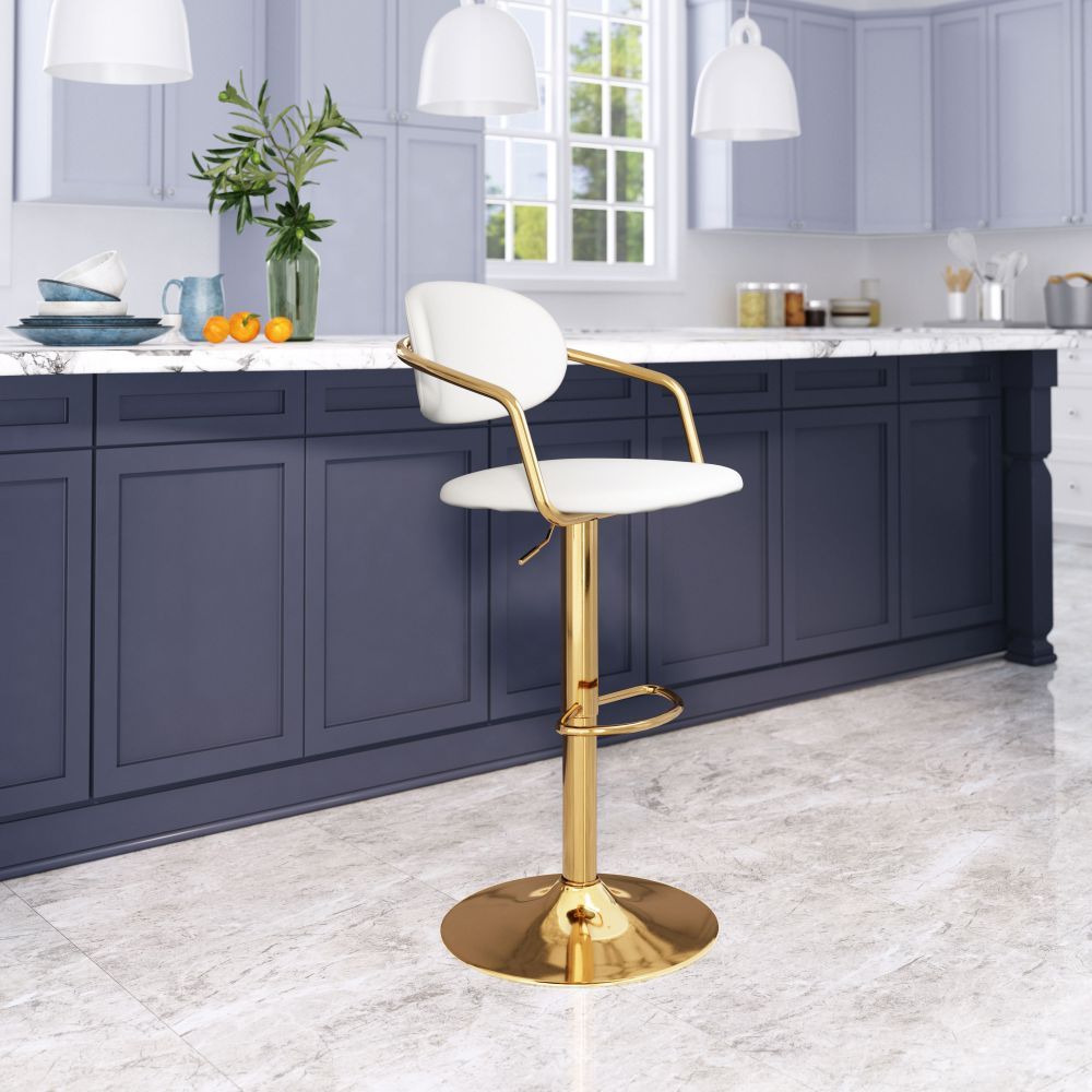 STOOL ZUO GUSTO 109036 | Barstool | Gold White | 100% Polyurethane | Faux Leather | Inside | Use Interior Department Room Department Accommodation Studio Decoration Interiors Home Habitacion Dinner Room Set