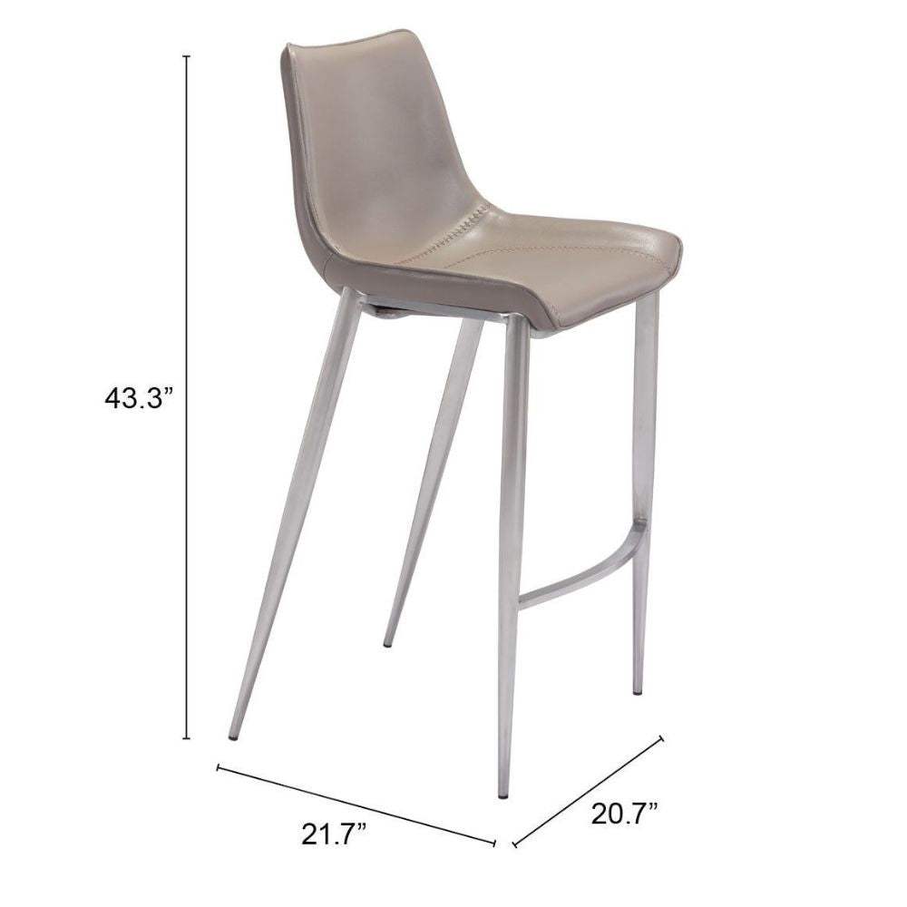 STOOL ZUO MAGNUS 101274 | Barstool | Brown | Silver | 100% Polyurethane | Faux Leather | Inside | Interior Bar Restaurant Cafetería Food Court Bar Breakfast Kitchen Bistro