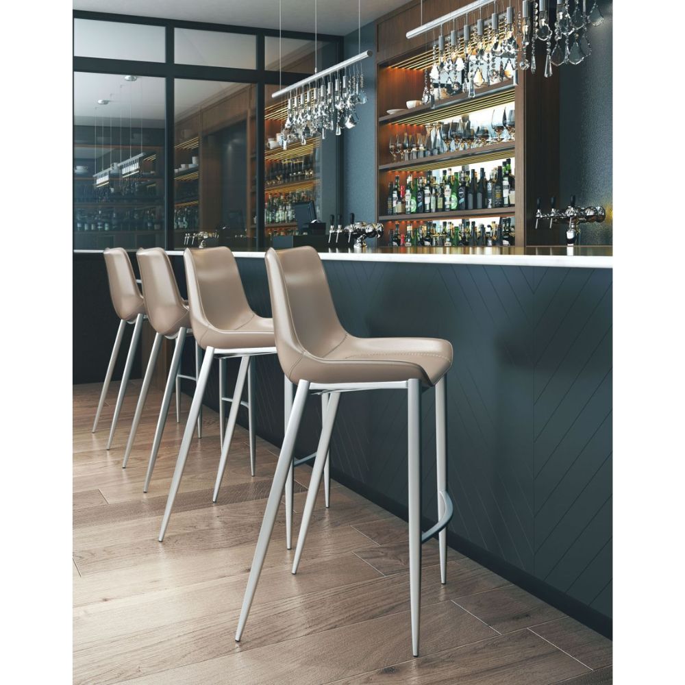 STOOL ZUO MAGNUS 101274 | Barstool | Brown | Silver | 100% Polyurethane | Faux Leather | Inside | Interior Bar Restaurant Cafetería Food Court Bar Breakfast Kitchen Bistro Set