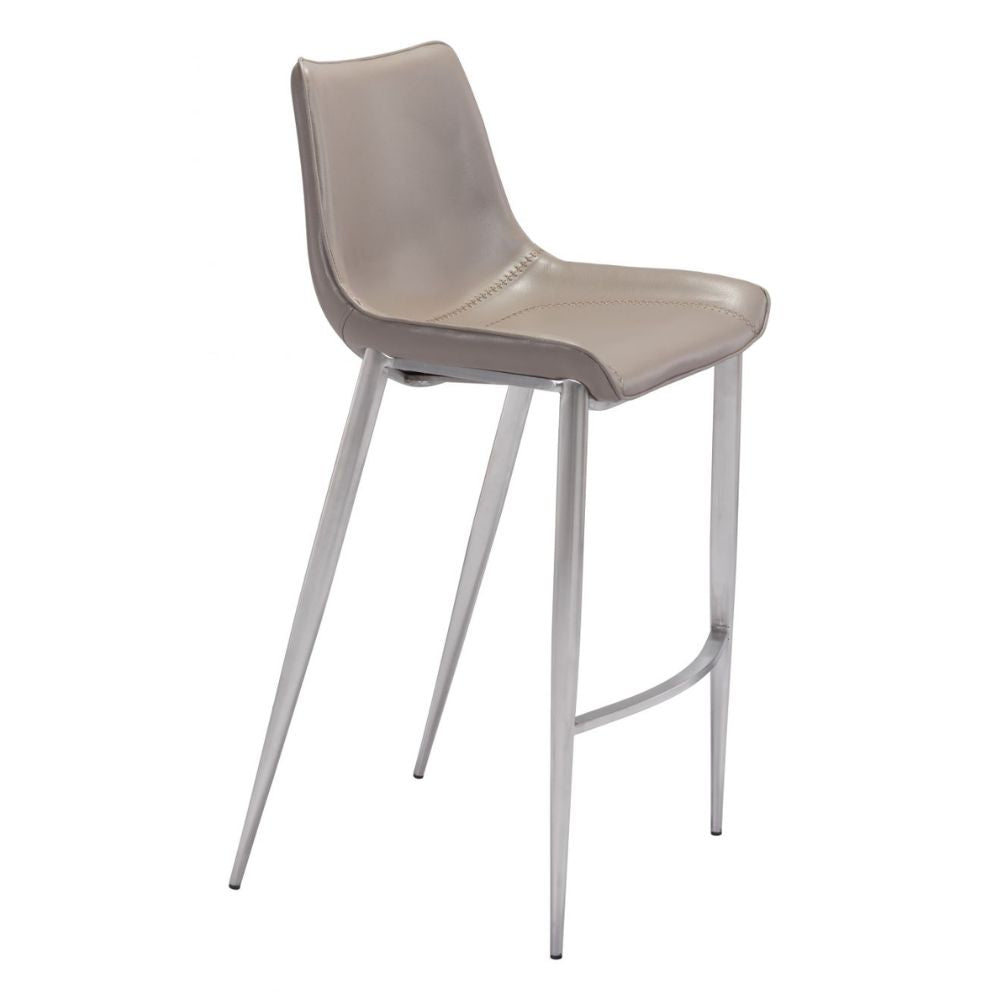 STOOL ZUO MAGNUS 101274 | Barstool | Brown | Silver | 100% Polyurethane | Faux Leather | Inside | Interior Bar Restaurant Cafetería Food Court Bar Breakfast Kitchen Bistro
