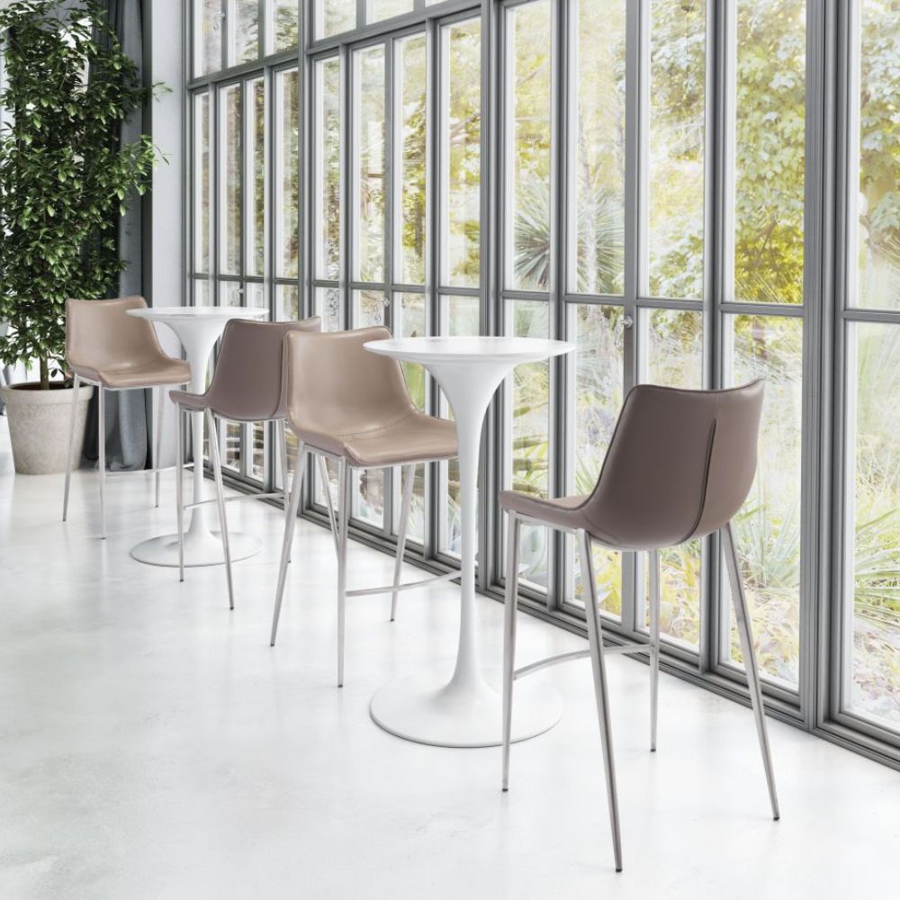 STOOL ZUO MAGNUS 101274 | Barstool | Brown | Silver | 100% Polyurethane | Faux Leather | Inside | Interior Bar Restaurant Cafetería Food Court Bar Breakfast Kitchen Bistro Set