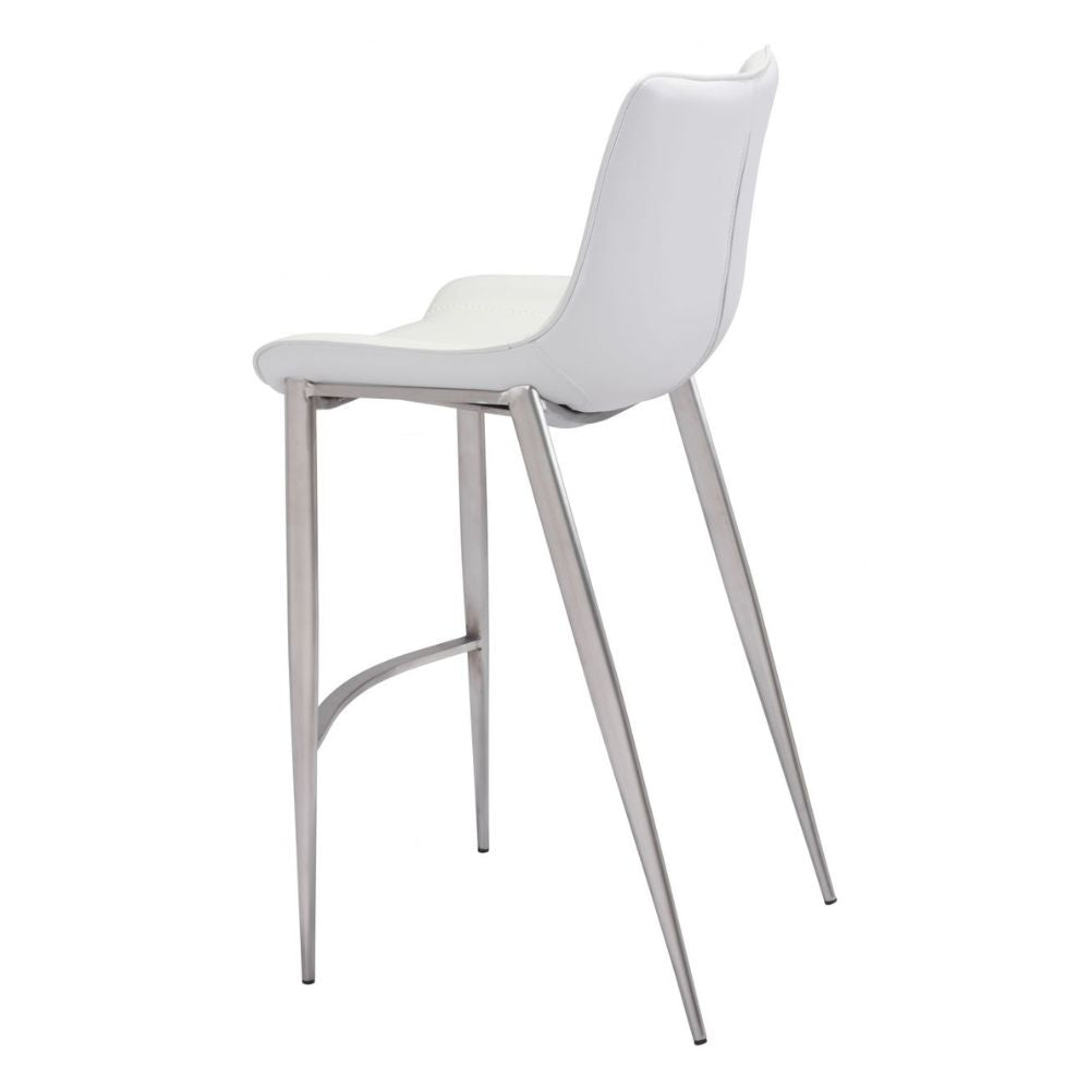 STOOL ZUO MAGNUS 101275 | Barstool | White | Silver | 100% Polyurethane | Faux Leather | Inside | Interior Bar Restaurant Cafetería Food Court Bar Breakfast Kitchen Bistro
