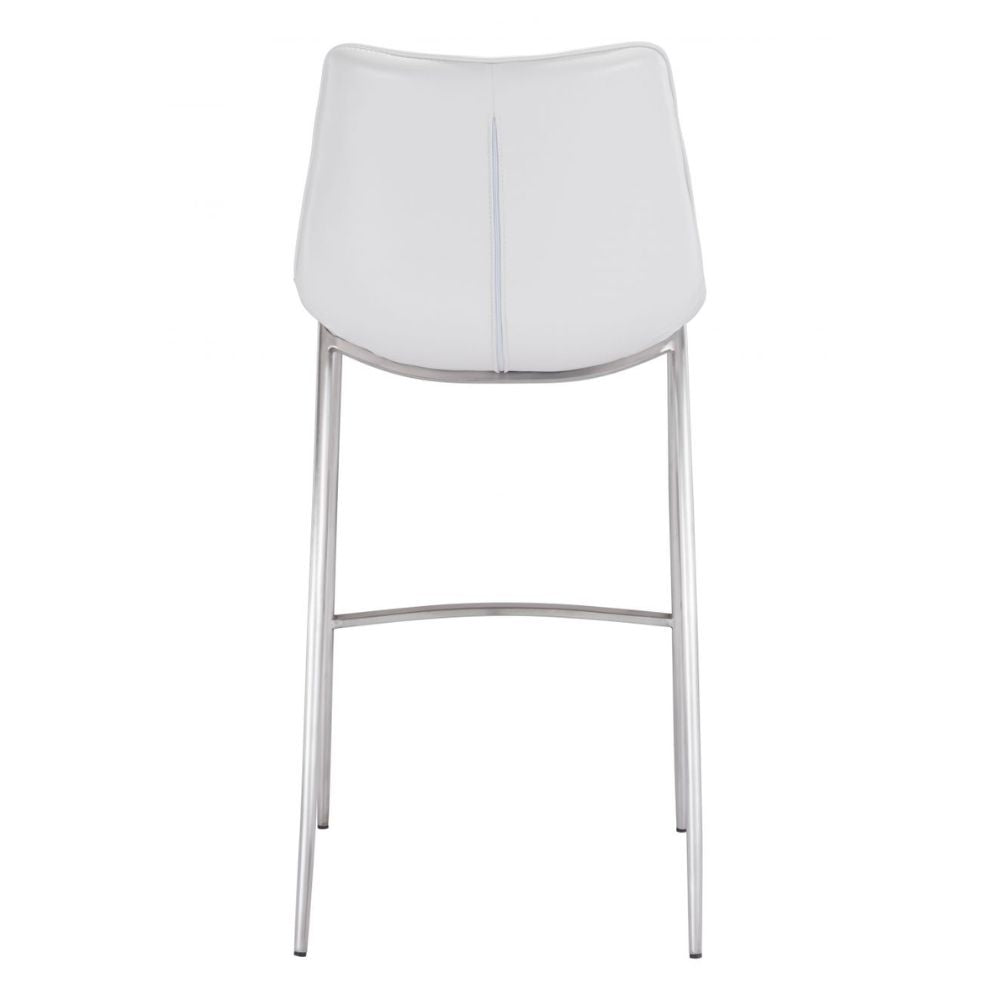 STOOL ZUO MAGNUS 101275 | Barstool | White | Silver | 100% Polyurethane | Faux Leather | Inside | Interior Bar Restaurant Cafetería Food Court Bar Breakfast Kitchen Bistro