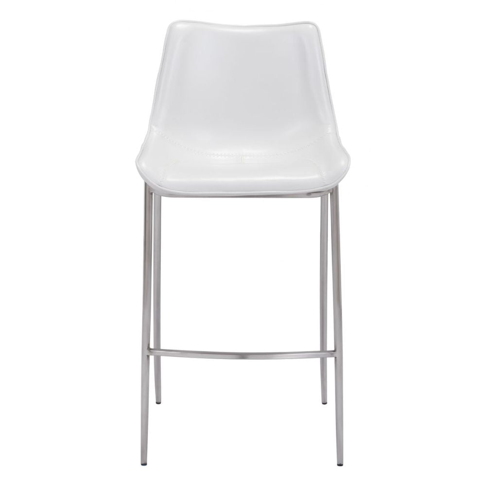 STOOL ZUO MAGNUS 101275 | Barstool | White | Silver | 100% Polyurethane | Faux Leather | Inside | Interior Bar Restaurant Cafetería Food Court Bar Breakfast Kitchen Bistro