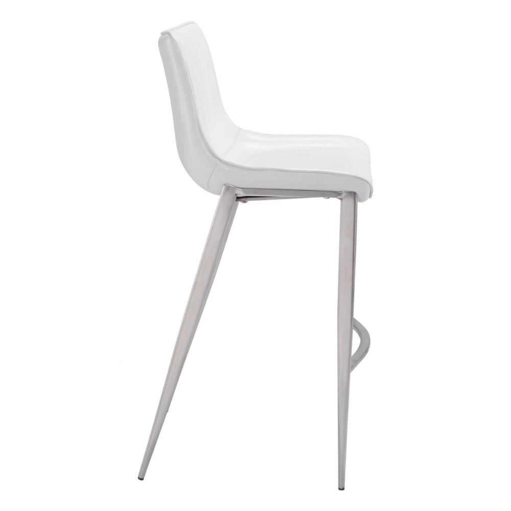 STOOL ZUO MAGNUS 101275 | Barstool | White | Silver | 100% Polyurethane | Faux Leather | Inside | Interior Bar Restaurant Cafetería Food Court Bar Breakfast Kitchen Bistro