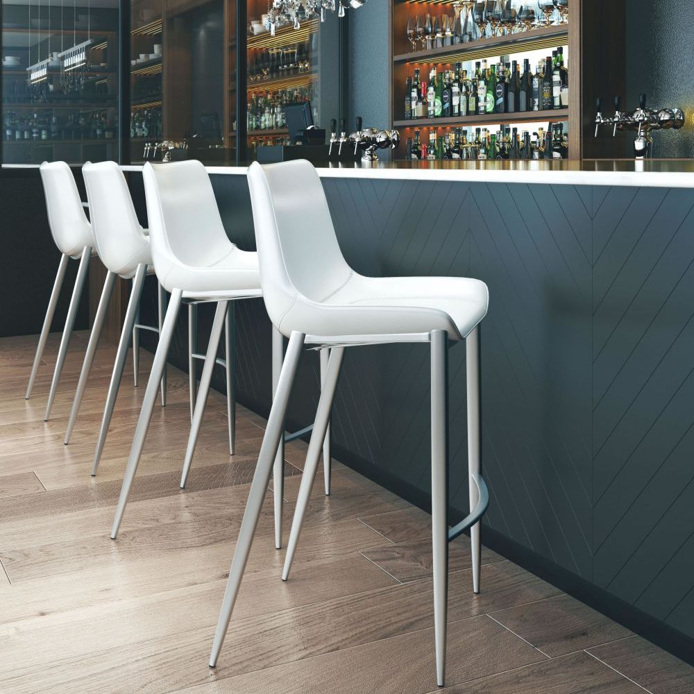 STOOL ZUO MAGNUS 101275 | Barstool | White | Silver | 100% Polyurethane | Faux Leather | Inside | Interior Bar Restaurant Cafetería Food Court Bar Breakfast Kitchen Bistro Set