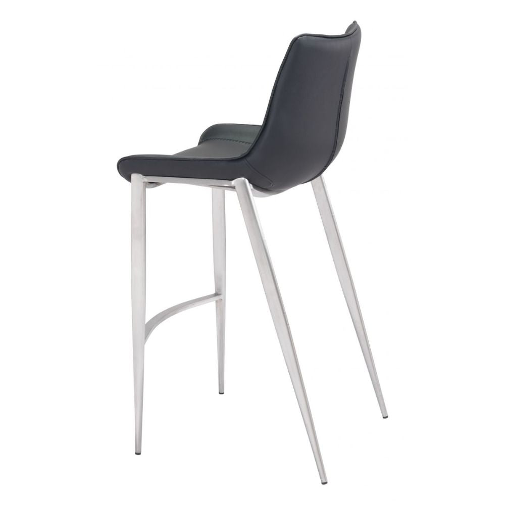 STOOL ZUO MAGNUS 101276 | Barstool | Black | Silver | 100% Polyurethane | Faux Leather | Inside | Interior Bar Restaurant Cafetería Food Court Bar Breakfast Kitchen Bistro