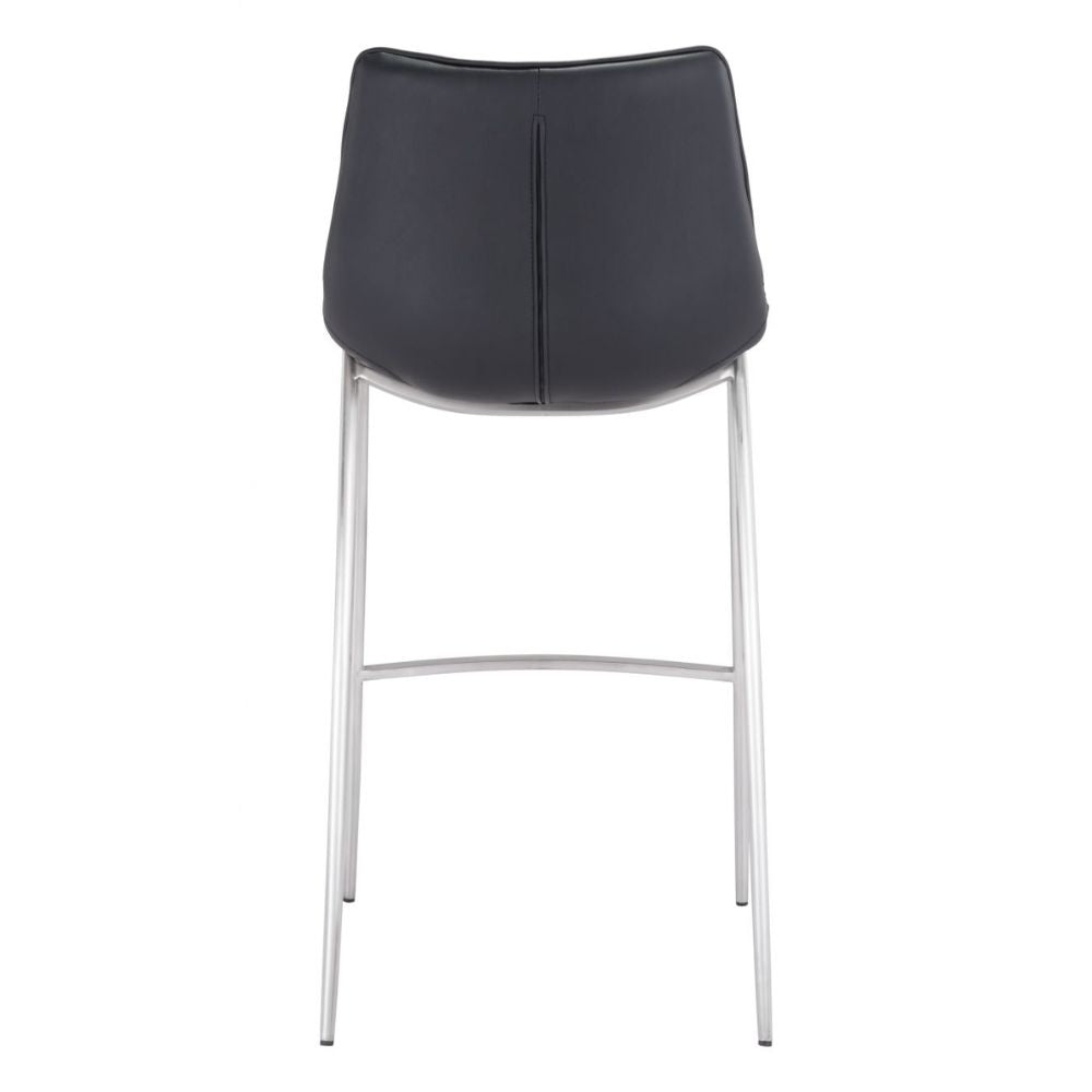 STOOL ZUO MAGNUS 101276 | Barstool | Black | Silver | 100% Polyurethane | Faux Leather | Inside | Interior Bar Restaurant Cafetería Food Court Bar Breakfast Kitchen Bistro