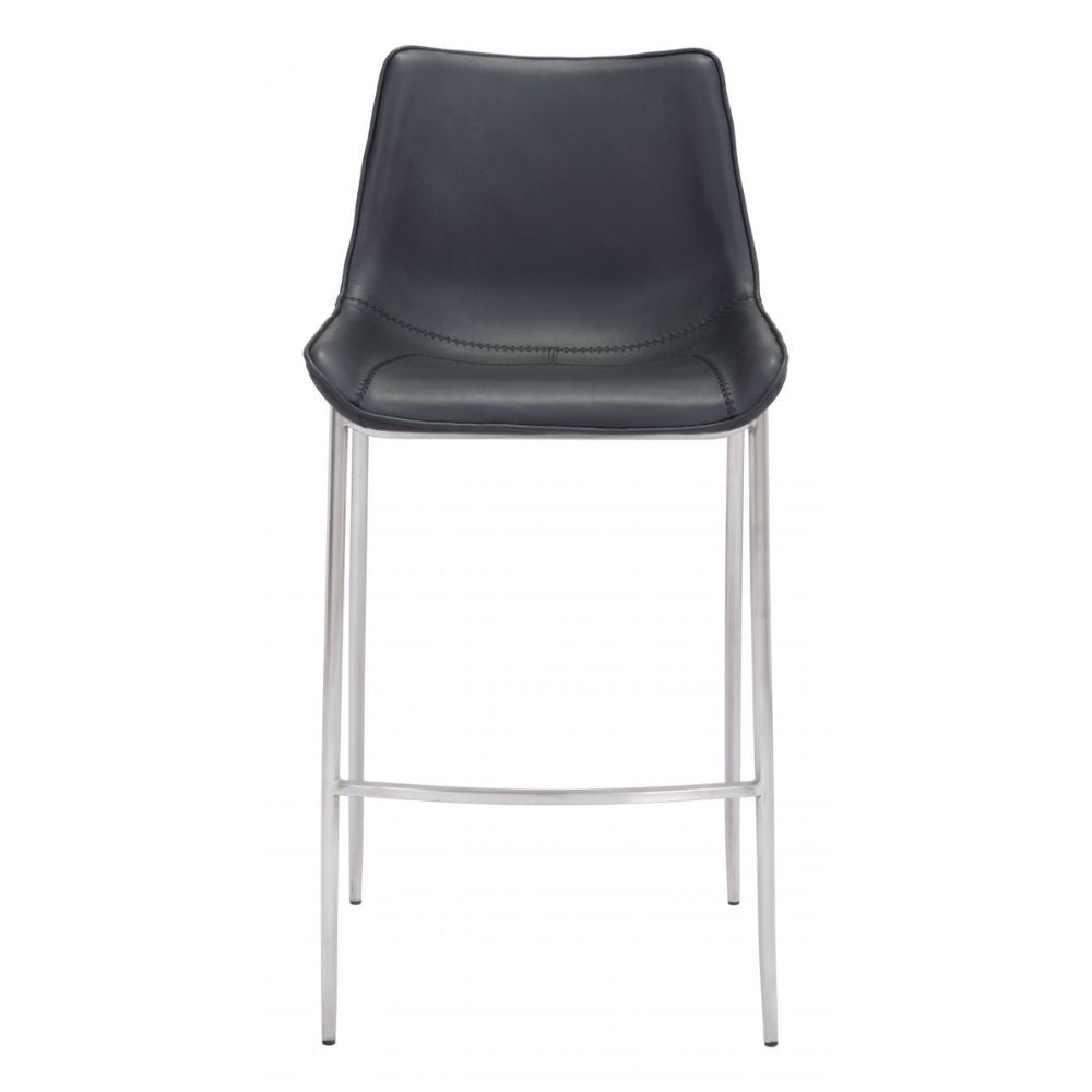 STOOL ZUO MAGNUS 101276 | Barstool | Black | Silver | 100% Polyurethane | Faux Leather | Inside | Interior Bar Restaurant Cafetería Food Court Bar Breakfast Kitchen Bistro