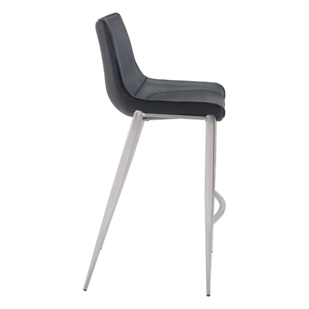 STOOL ZUO MAGNUS 101276 | Barstool | Black | Silver | 100% Polyurethane | Faux Leather | Inside | Interior Bar Restaurant Cafetería Food Court Bar Breakfast Kitchen Bistro