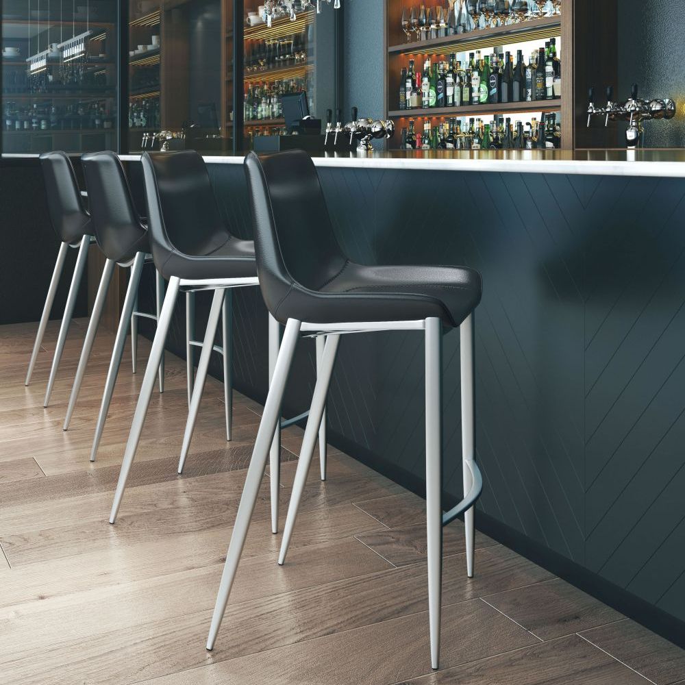 STOOL ZUO MAGNUS 101276 | Barstool | Black | Silver | 100% Polyurethane | Faux Leather | Inside | Interior Bar Restaurant Cafetería Food Court Bar Breakfast Kitchen Bistro Set