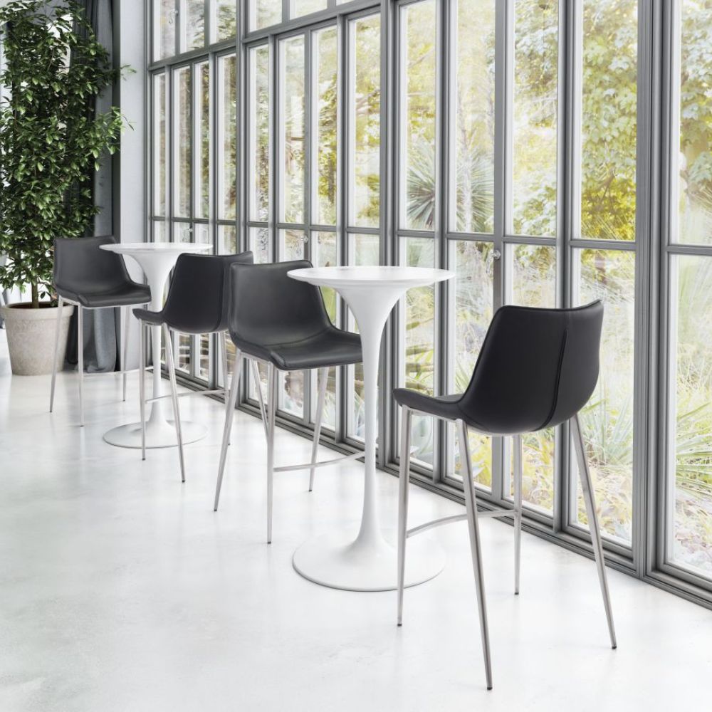 STOOL ZUO MAGNUS 101276 | Barstool | Black | Silver | 100% Polyurethane | Faux Leather | Inside | Interior Bar Restaurant Cafetería Food Court Bar Breakfast Kitchen Bistro Set
