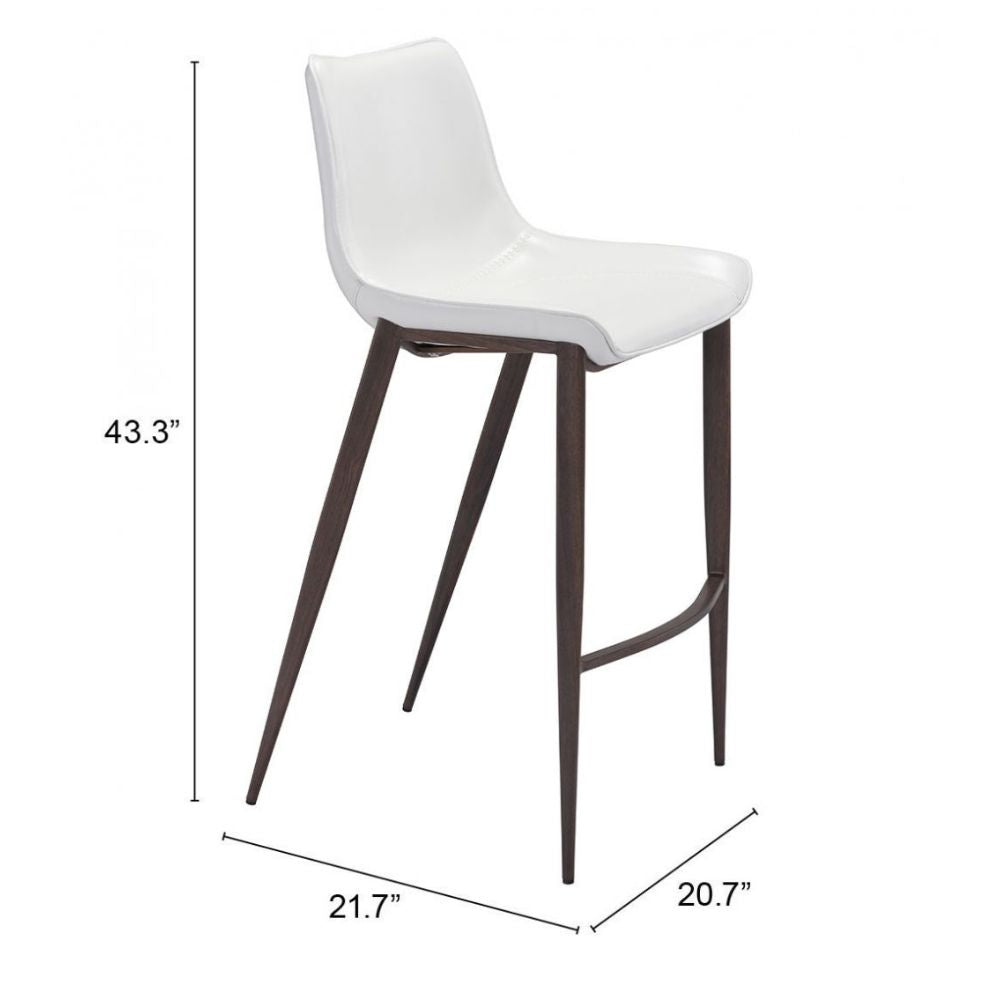 STOOL ZUO MAGNUS 101278 | Barstool | Walnut | White | 100% Polyurethane | Faux Leather | Inside | Interior Bar Restaurant Cafetería Food Court Bar Breakfast Kitchen Bistro