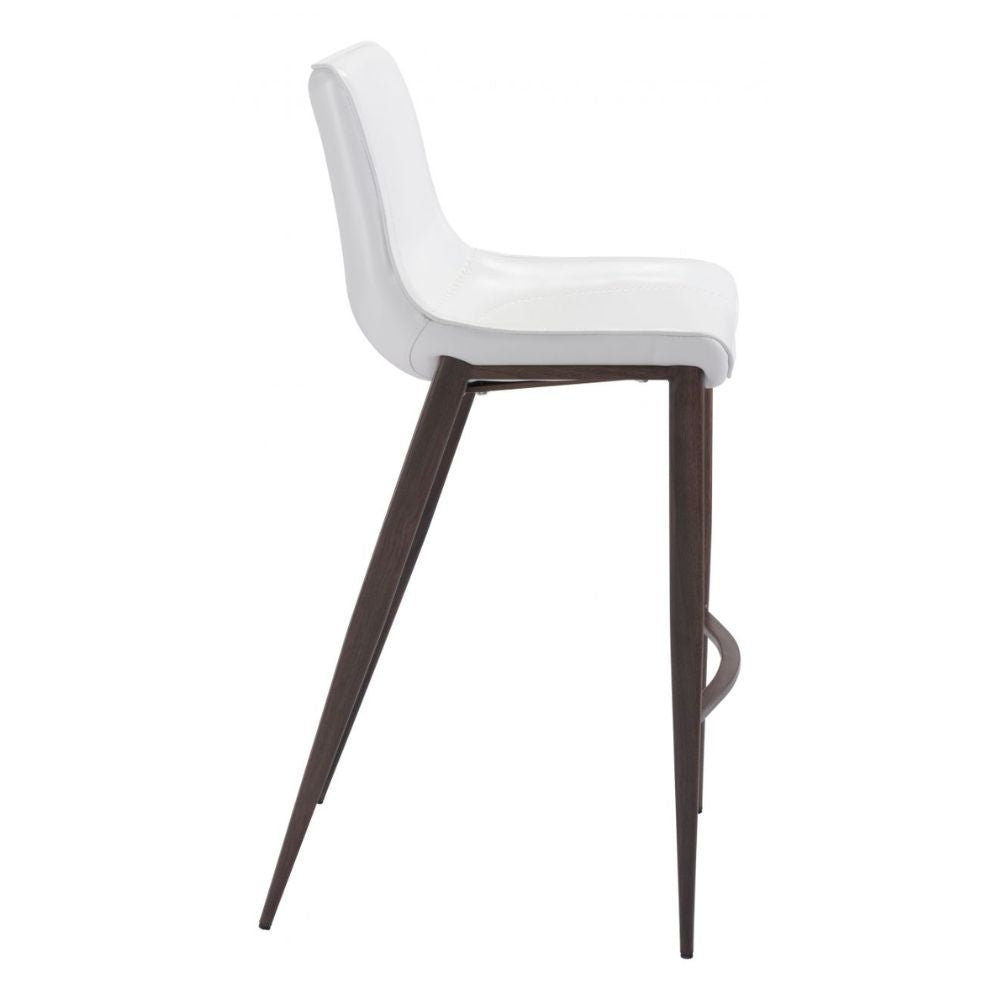 STOOL ZUO MAGNUS 101278 | Barstool | Walnut | White | 100% Polyurethane | Faux Leather | Inside | Interior Bar Restaurant Cafetería Food Court Bar Breakfast Kitchen Bistro