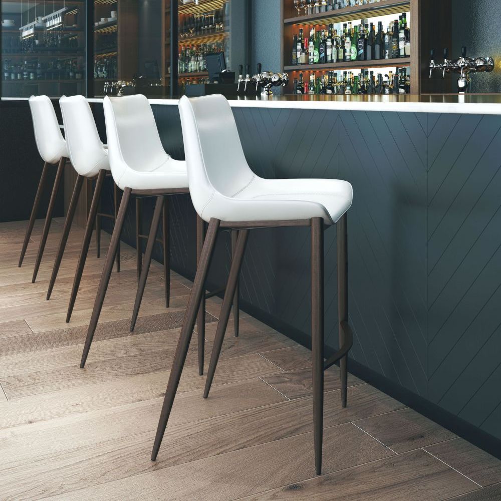 STOOL ZUO MAGNUS 101278 | Barstool | Walnut | White | 100% Polyurethane | Faux Leather | Inside | Interior Bar Restaurant Cafetería Food Court Bar Breakfast Kitchen Bistro Set