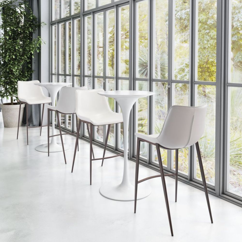 STOOL ZUO MAGNUS 101278 | Barstool | Walnut | White | 100% Polyurethane | Faux Leather | Inside | Interior Bar Restaurant Cafetería Food Court Bar Breakfast Kitchen Bistro Set