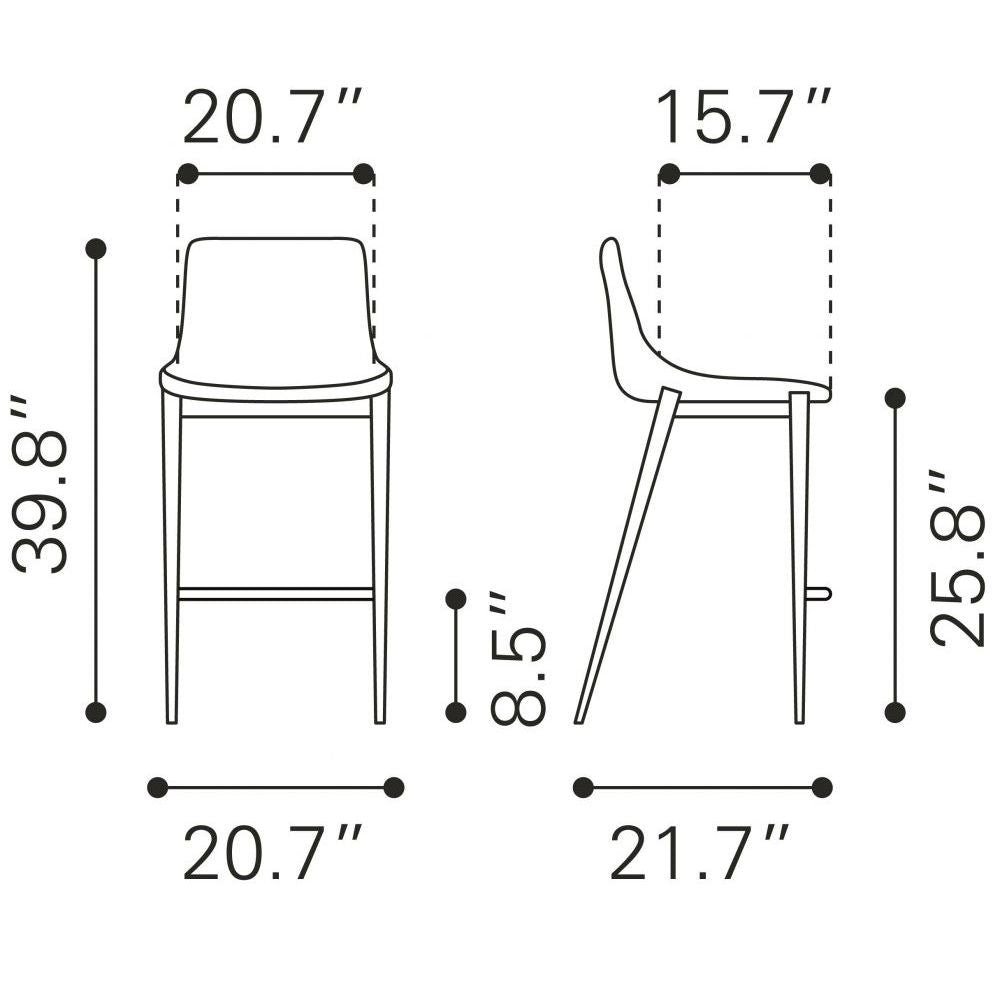STOOL ZUO MAGNUS 101409 | Counter Stool for Kitchen and Bars | Silver Black | 100% Polyurethane | Fax Leather | Inside | Bar Restaurant Cafetería Food Court Bar Breakfast Kitchen Bistro Office Space