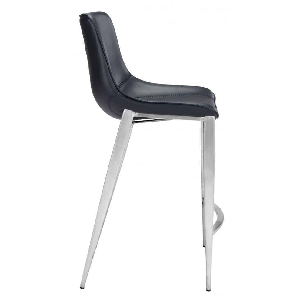 STOOL ZUO MAGNUS 101409 | Counter Stool for Kitchen and Bars | Silver Black | 100% Polyurethane | Fax Leather | Inside | Bar Restaurant Cafetería Food Court Bar Breakfast Kitchen Bistro Office Space