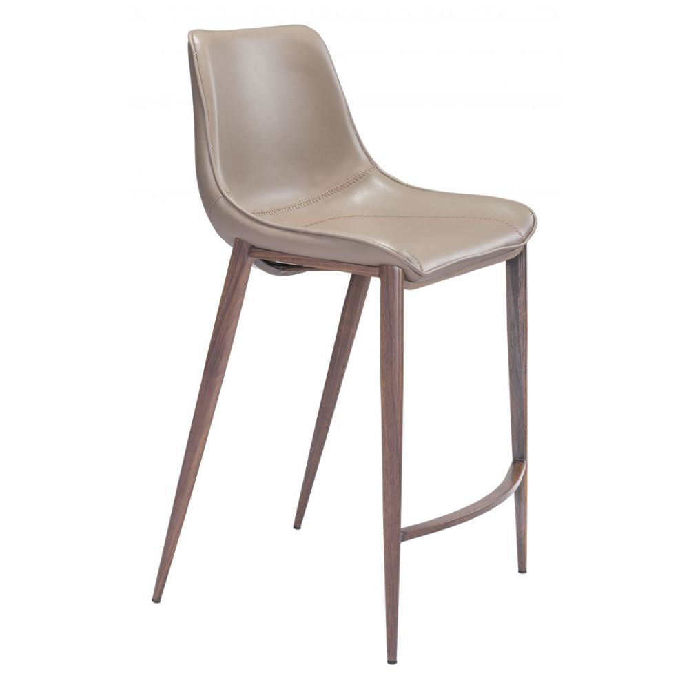 STOOL ZUO MAGNUS 101410 | Counter Stool for Kitchen and Bars | Brown Walnut | 100% Polyurethane | Faux Leather | Inside | Bar Restaurant Cafetería Food Court Bar Breakfast Kitchen Bistro Office Space