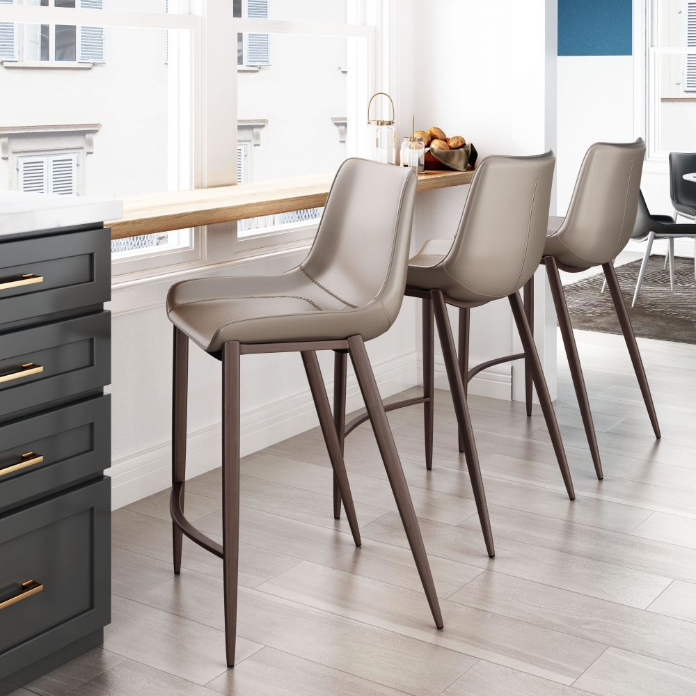 STOOL ZUO MAGNUS 101410 | Counter Stool for Kitchen and Bars | Brown Walnut | 100% Polyurethane | Faux Leather | Inside | Bar Restaurant Cafetería Food Court Bar Breakfast Kitchen Bistro Office Space Set