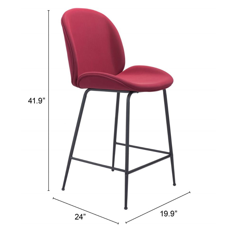 STOOL ZUO MILES 101745 | Counter Stool for Home and Bar | Red Black | 100% Polyurethane | Faux Leather | Inside | Bar Restaurant Cafetería Food Court Bar Breakfast Kitchen Bistro Office Space