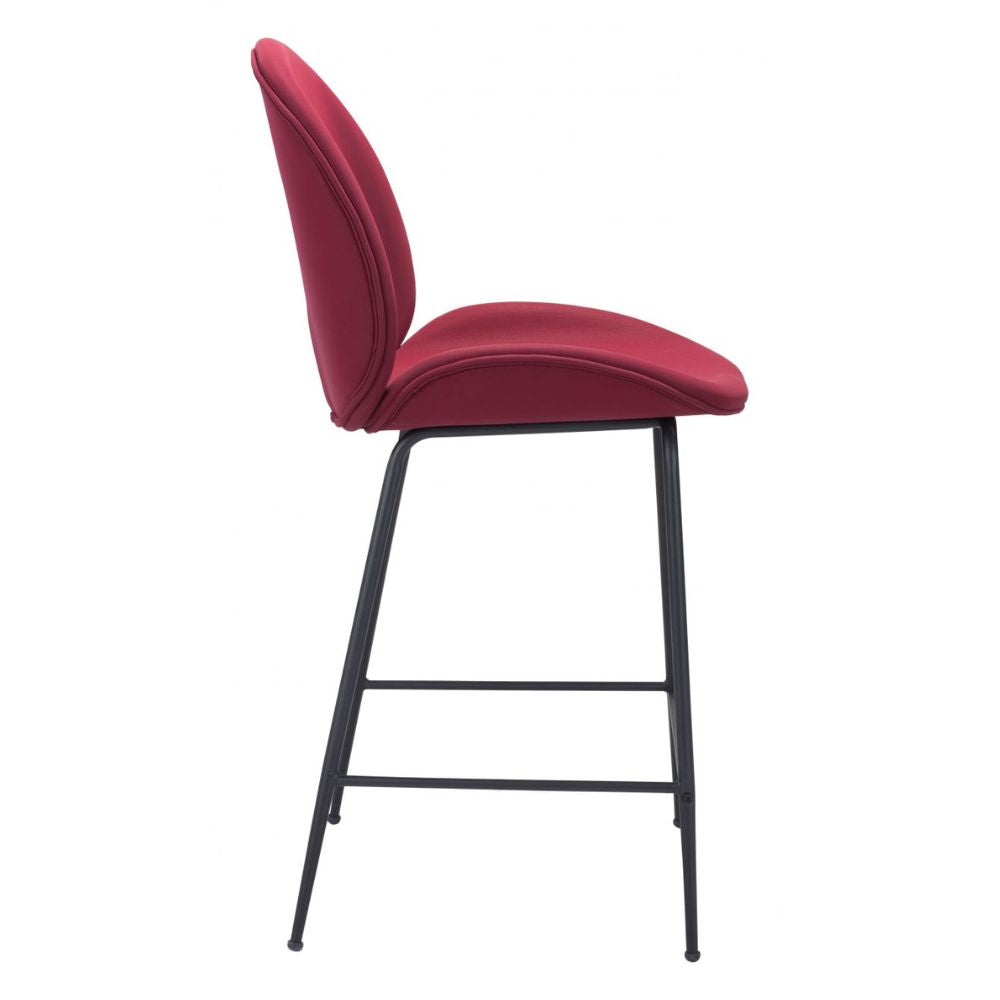 STOOL ZUO MILES 101745 | Counter Stool for Home and Bar | Red Black | 100% Polyurethane | Faux Leather | Inside | Bar Restaurant Cafetería Food Court Bar Breakfast Kitchen Bistro Office Space