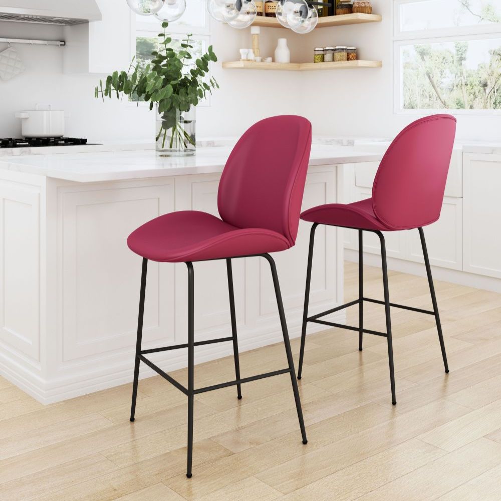 STOOL ZUO MILES 101745 | Counter Stool for Home and Bar | Red Black | 100% Polyurethane | Faux Leather | Inside | Bar Restaurant Cafetería Food Court Bar Breakfast Kitchen Bistro Office Space Set
